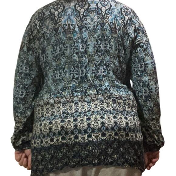 J.Jill Womens Damask Blue Print Long Sleeve Bouse Size XL - Picture 2 of 8